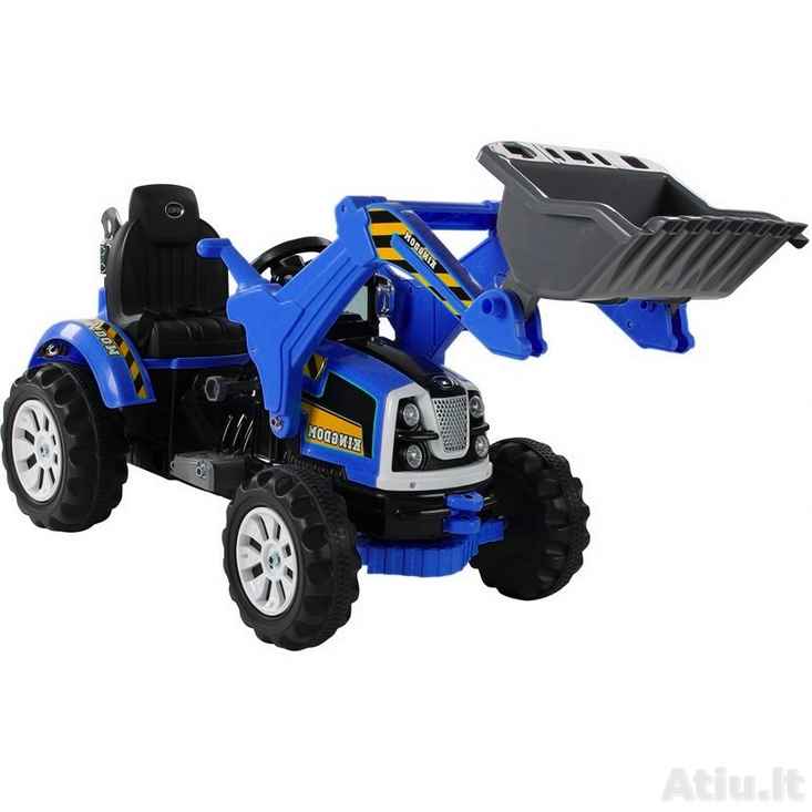 Vaikiškas elektromobilis Eskavatorius su kaušu Mėlynas