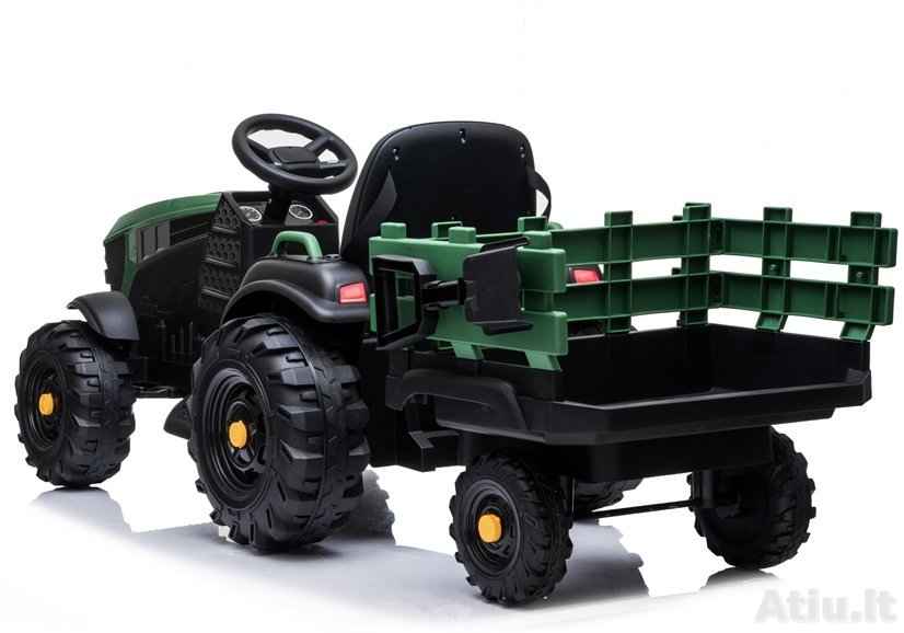 Vaikiškas elektromobilis Traktorius BDM0925 su priekaba Žalias
