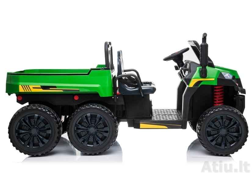 Dvivietis ūkininko vaikiškas elektromobilis A730-2 su priekaba Žalias-Juodas
