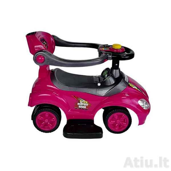 Paspiriamoji mašinėlė vaikui su rankena tėvams Mega Car 3in1 Rožinė