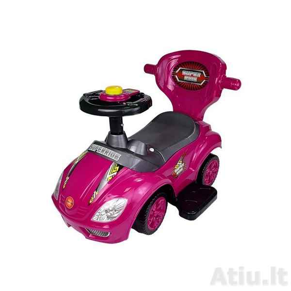 Paspiriamoji mašinėlė vaikui su rankena tėvams Mega Car 3in1 Rožinė